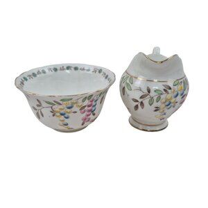 Tuscan Creamer And Sugar Bowl Set Bone China England Floral Gold Trim Vintage